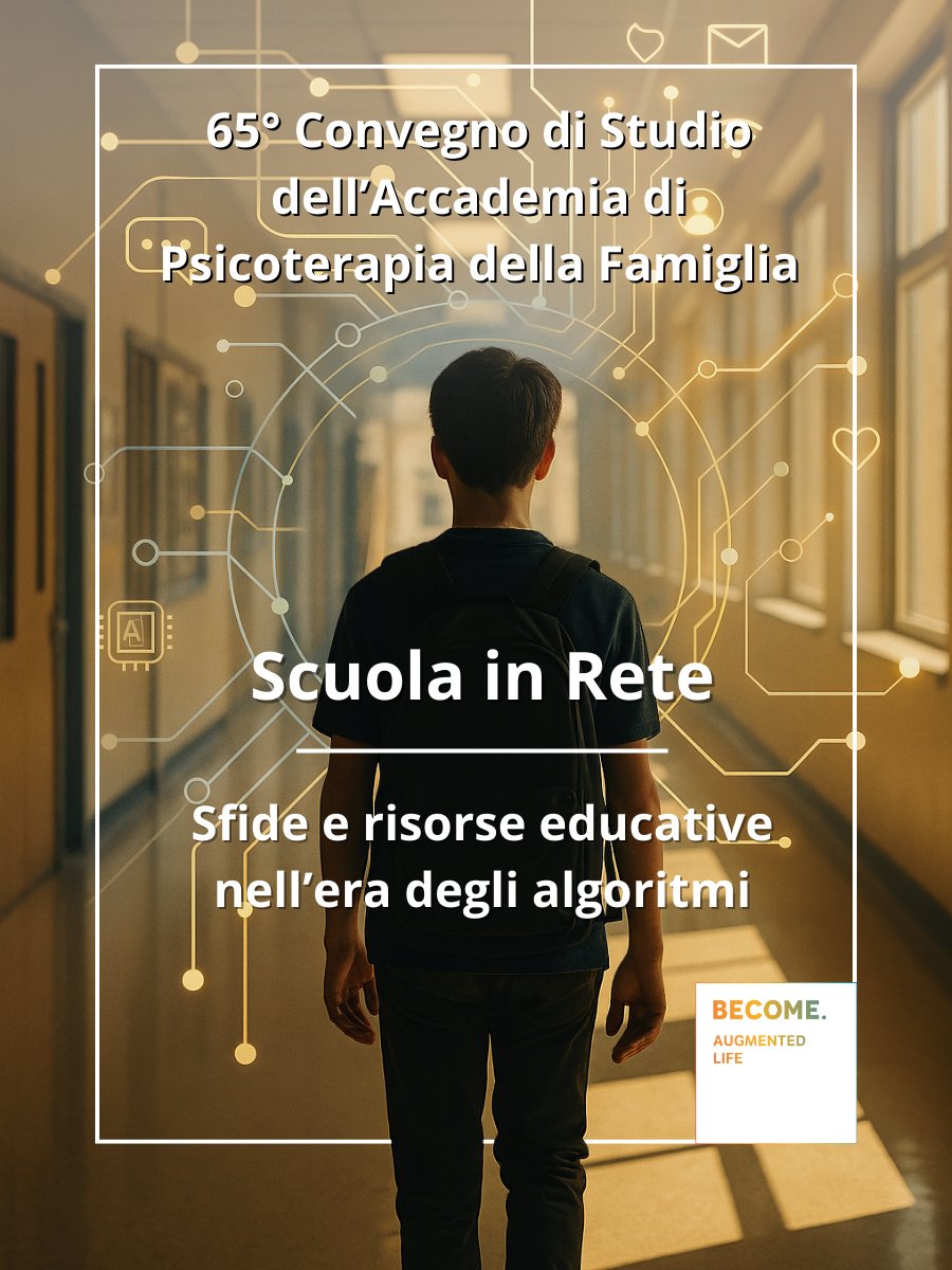 BecomeHub's tweet image. 🎯 Come cambia crescere nell’era degli algoritmi?
Al 65° Convegno dell'Accademia di Psicoterapia della Famiglia, Luca Bernardelli ha trattato l'impatto delle Intelligenze Artificiali su identità, emozioni e relazioni.
#psicologiadigitale #scuola #IA