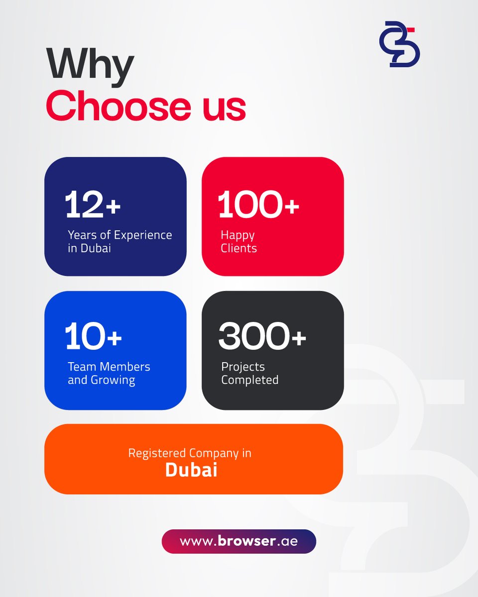 bmswebdesign's tweet image. Why Choose us

&amp;gt; Registered Company in Dubai
&amp;gt; 12+ Years of Experience
&amp;gt; 100+ Happy Clients
&amp;gt; 10+ Team Members
&amp;gt; 300+ Projects Completed

browser.ae

#WebDesignDubai #BrandingDubai #LogoDesignUAE #BrochureDesign #CloudHostingDubai #DigitalMarketingDubai #SEOUAE