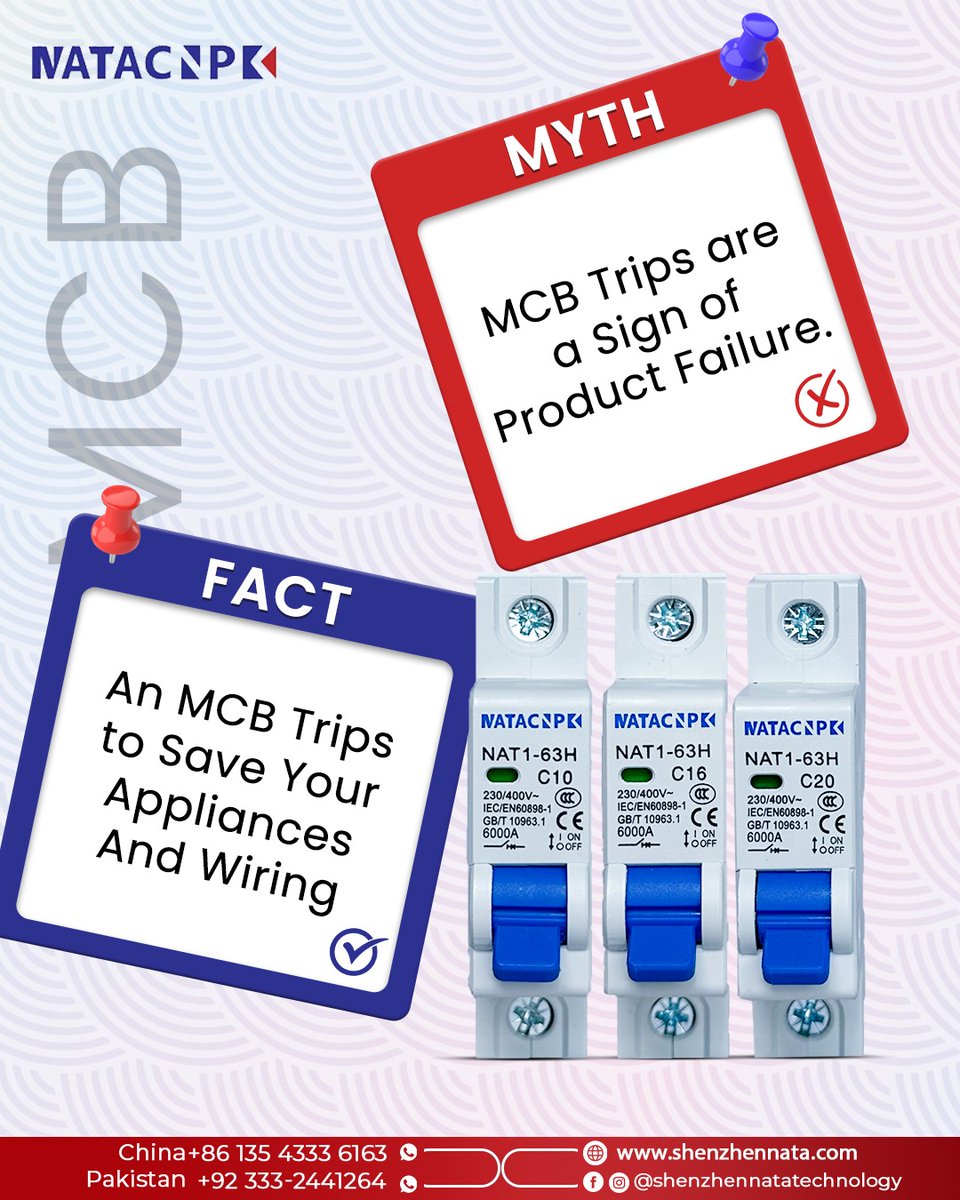 ShenzhenNata's tweet image. 𝐌𝐘𝐓𝐇 𝐯𝐬 𝐅𝐀𝐂𝐓 ⚡

MCB trips aren’t a failure they’re a lifesaver.
They protect your wiring, appliances, and home from overloads and short circuits.
🌐 Shenzhennata.com
.
#ShenzhenNataTechnology #MCB #SafetyFirst #ElectricalSafety #CircuitBreaker #PowerProtection