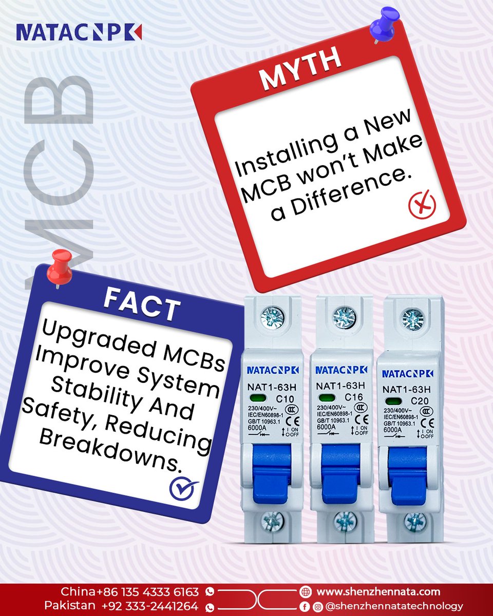 ShenzhenNata's tweet image. 𝐌𝐘𝐓𝐇 𝐯𝐬 𝐅𝐀𝐂𝐓 ⚡

MCB trips aren’t a failure they’re a lifesaver.
They protect your wiring, appliances, and home from overloads and short circuits.
🌐 Shenzhennata.com
.
#ShenzhenNataTechnology #MCB #SafetyFirst #ElectricalSafety #CircuitBreaker #PowerProtection