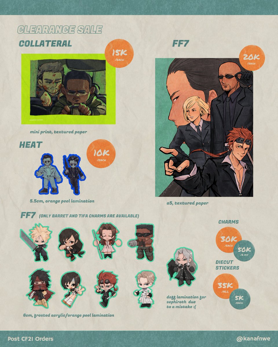 makaIaure's tweet image. [shares appreciated!]  

post cf21 orders are now open! 

📅 24 nov - 2 dec
💌mail orders (jne)
💝oc zine, ffxiv, ff7, mcr, dragon age, haikyuu, re4, tolkien, movies, wol trades    
🔗forms.gle/mw1nNbiVKTAvjz…

#comifuro21 #cf21catalogue