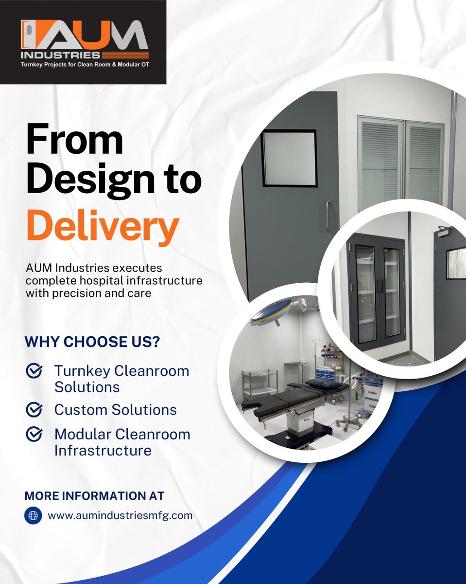 AumIndustries's tweet image. From design to delivery, we provide end-to-end cleanroom and modular OT &amp;amp; ICU solutions with precision engineering, seamless execution, and uncompromised quality

#DesignToDelivery #TurnkeySolutions #CleanroomExperts #ModularOT #ICUInfrastructure #PrecisionEngineering #SmartInfra