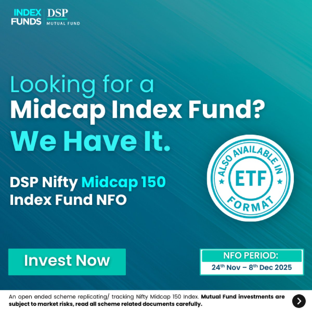 dspmf's tweet image. Midcaps have always been an important part of India’s growth story.

Today we have launched the DSP Nifty Midcap 150 Index Fund and ETF to make that story more accessible.

Invest now: tinyurl.com/NM150IF