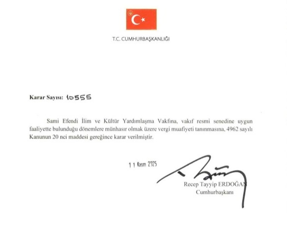 AKP’li Cumhurbaşkanı Erdoğan, Erenköy Cemaati’ne bağlı Sami Efendi İlim ve Kültür Yardımlaşma Vakfı’nı da vergiden muaf tuttu. 

Bu kararla vergiden muaf tutulan vakıfların sayısı 341’e yükseldi.