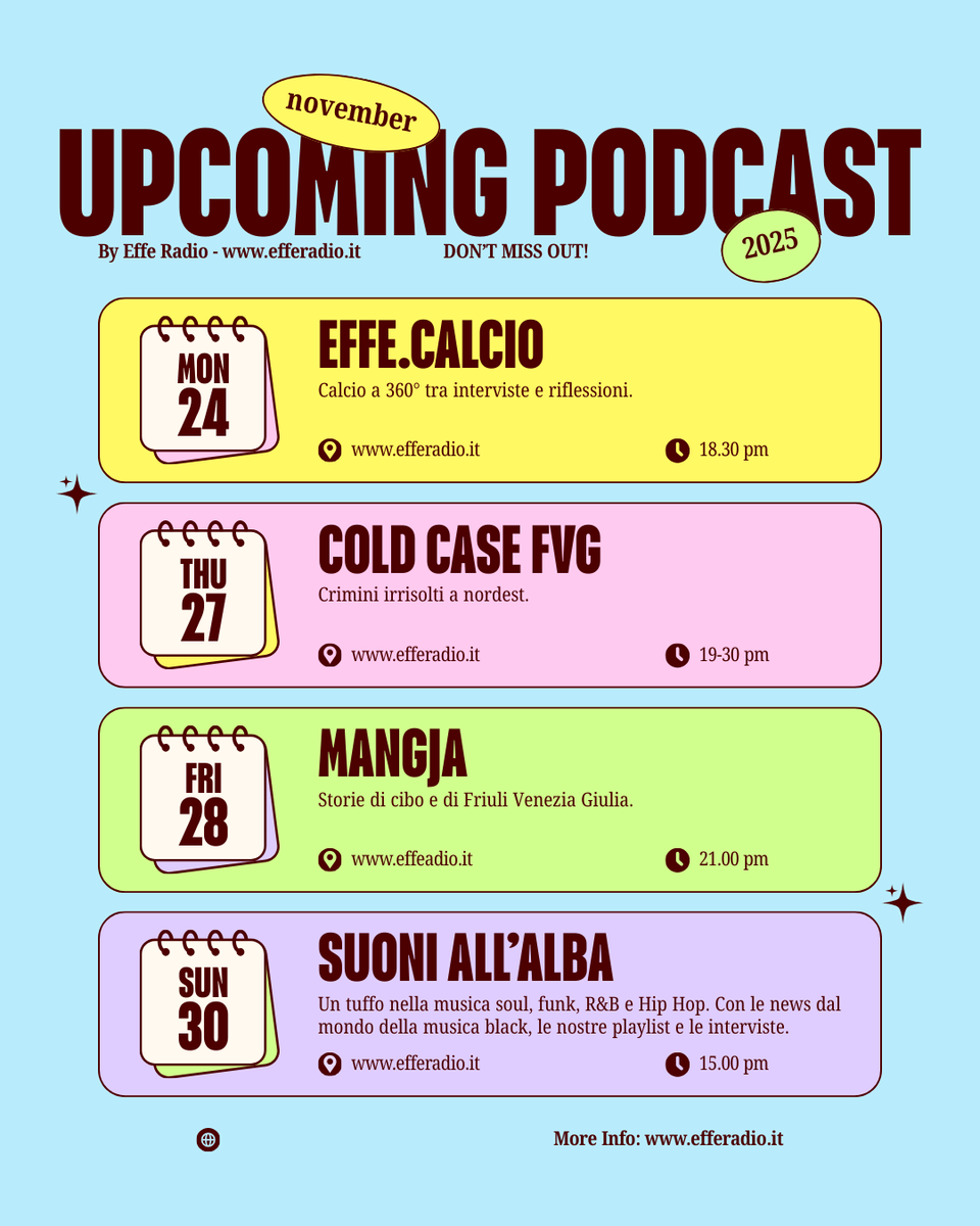 effe_news's tweet photo. 🎙️ I Podcast della Settimana su Effe Radio! 🔥
Nuove storie, nuove voci, nuovi approfondimenti

🌐 Ascoltali tutti su https://t.co/GCjYgRwwgw — disponibili on demand, sempre e ovunque.

#EffeRadio #Podcast #Ascoltiamoci #OnAir #Radio #NuoviContenuti #PodcastItalia https://t.co/HuNBndDQL2