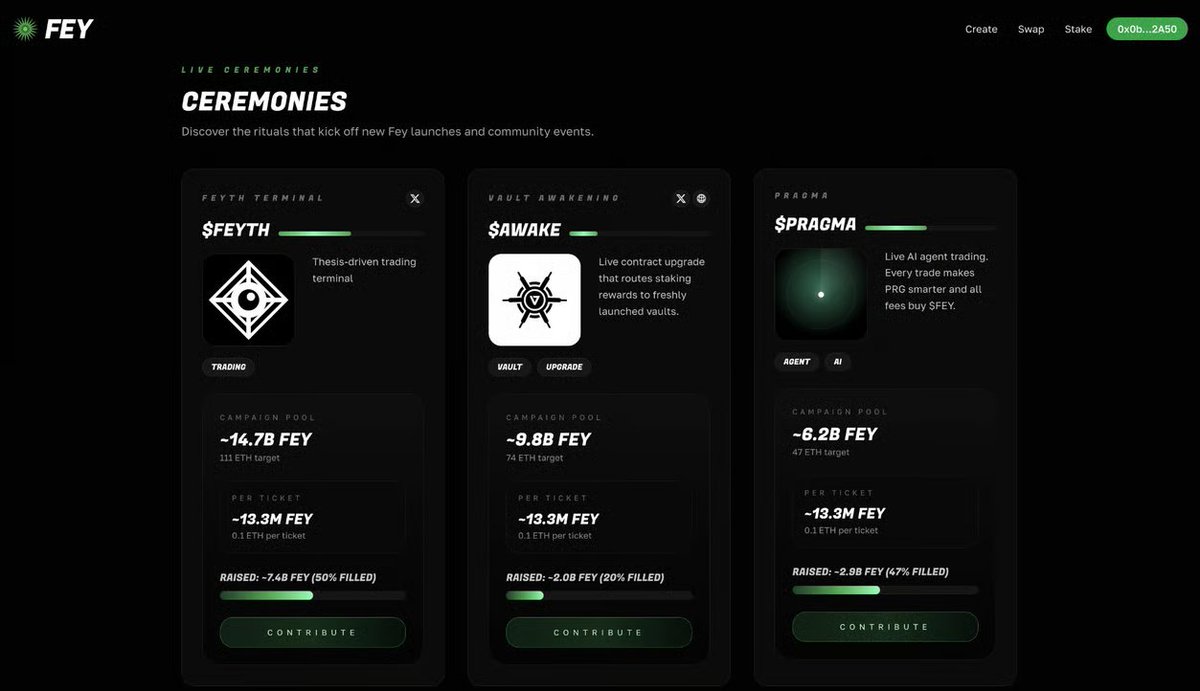 a prediction market for ideas - validate your idea before you launch

voted on by the community with eth or fey + creates constant twap into fey

TGCs