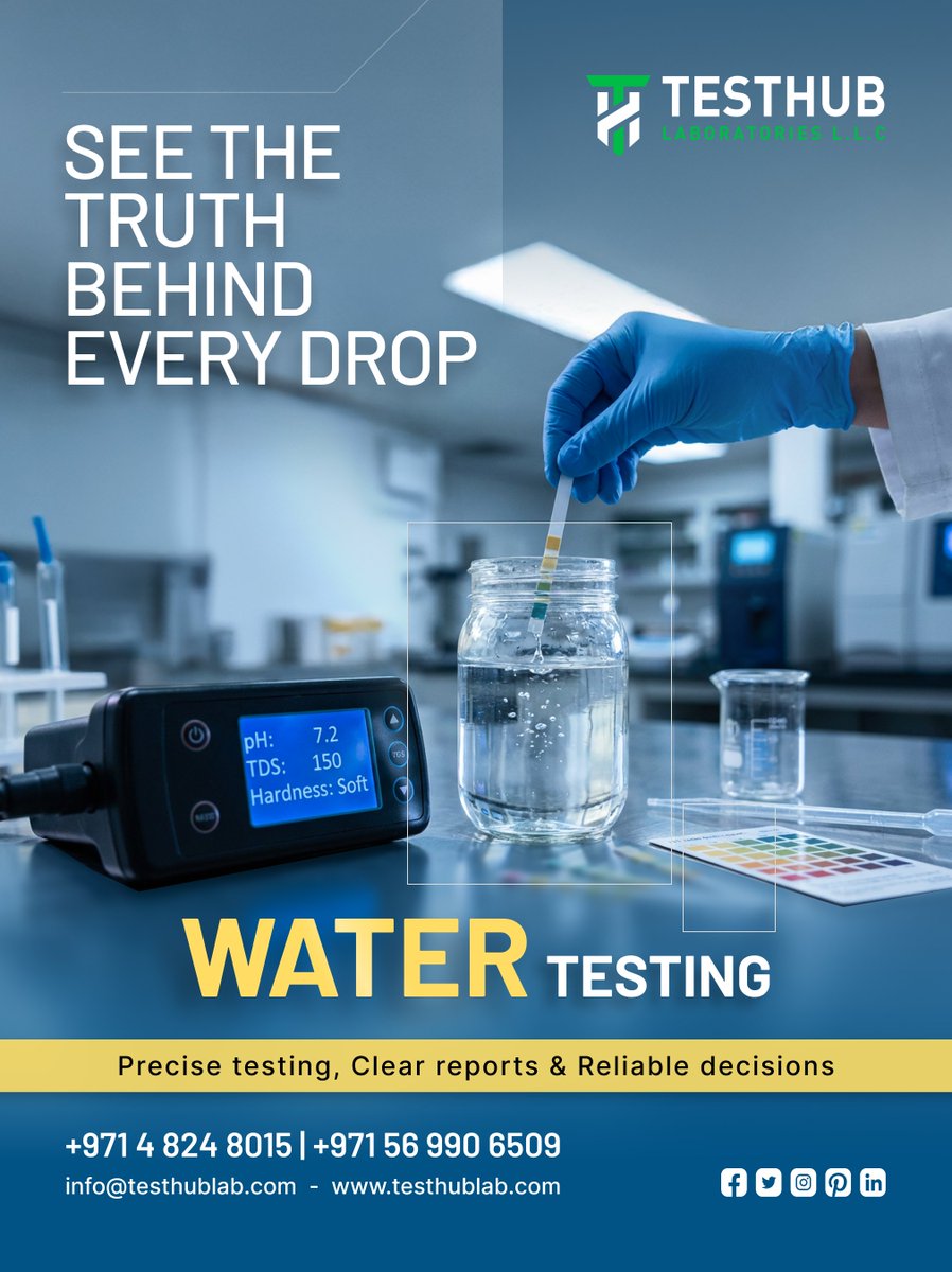 TesthubLab's tweet image. 💧 TESTHUB – See the Truth Behind Every Drop
Ensure your water is safe, clean, and truly healthy with professional water testing you can trust.

testhublab.com/testing-servic…

+971 4 824 8015
info@testhublab.com

#TestHub #WaterTesting #WaterQuality #WaterSafety