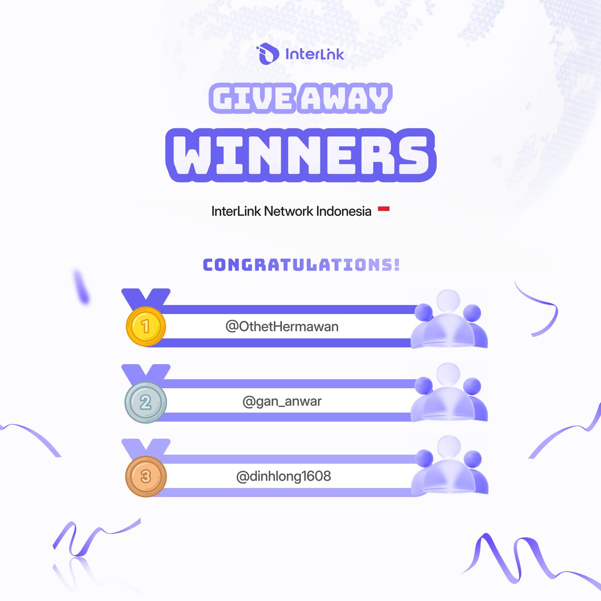 🎉 Congratulations to Our Giveaway Winners! 🎉

Thank you to everyone who joined the InterLink Network Indonesia x <a href="/IDN_DataChain/">IDN World</a> Giveaway!
After reviewing all valid entries, we’re excited to announce the top 3 winners:
🥇 1st Place: <a href="/OthetHermawan/">Hermawan Othet</a>
🥈 2nd Place: <a href="/gan_anwar/">anonim | Interlink T3</a>
🥉 3rd