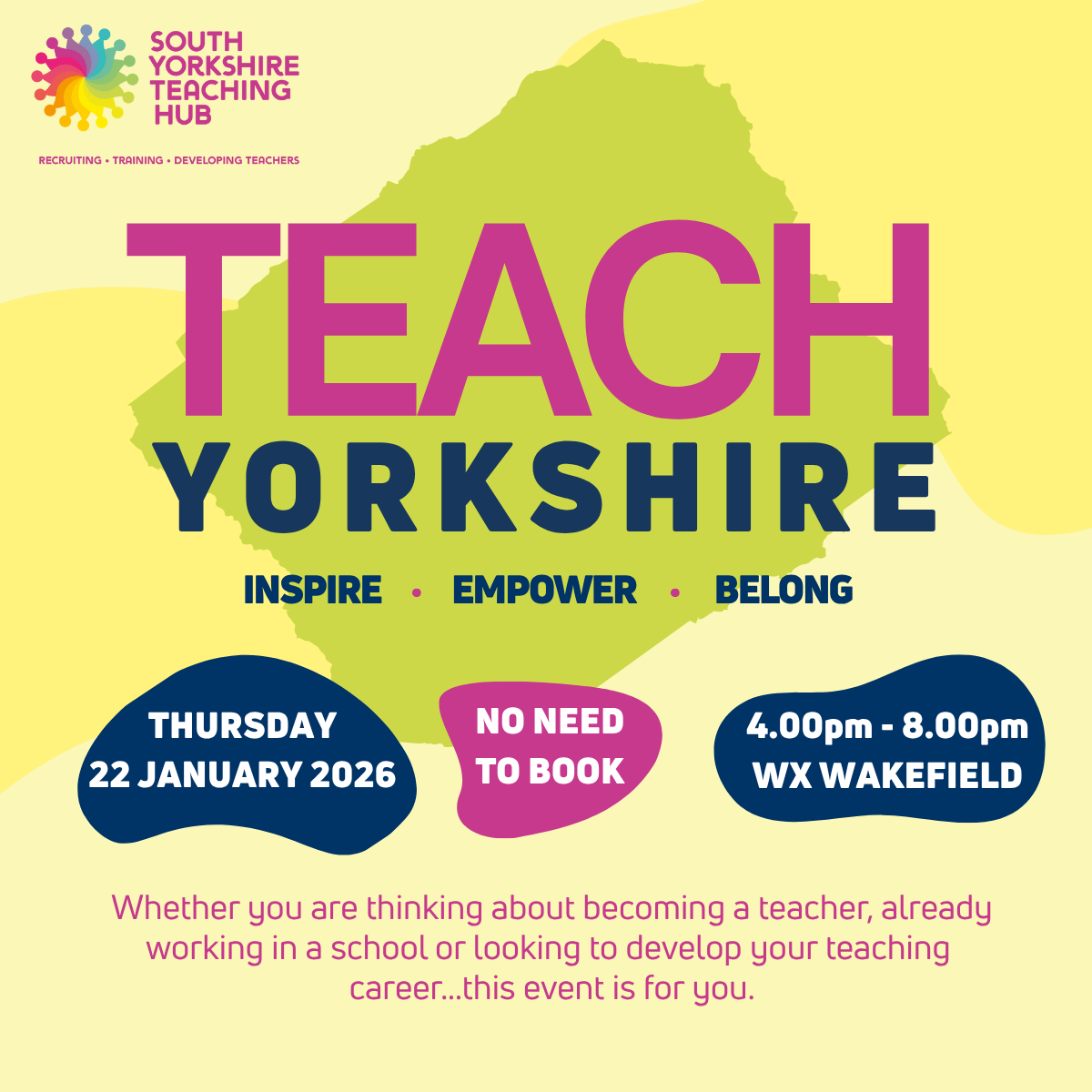 Excited to join Teach Yorkshire on Thu 22 Jan (4–8pm, WX Wakefield)!

Explore routes into teaching, meet training &amp; CPD providers, hear inspiring speakers, and connect with colleagues. Celebrate teaching in our communities! #TeachYorkshire

tinyurl.com/ye2ytwb4