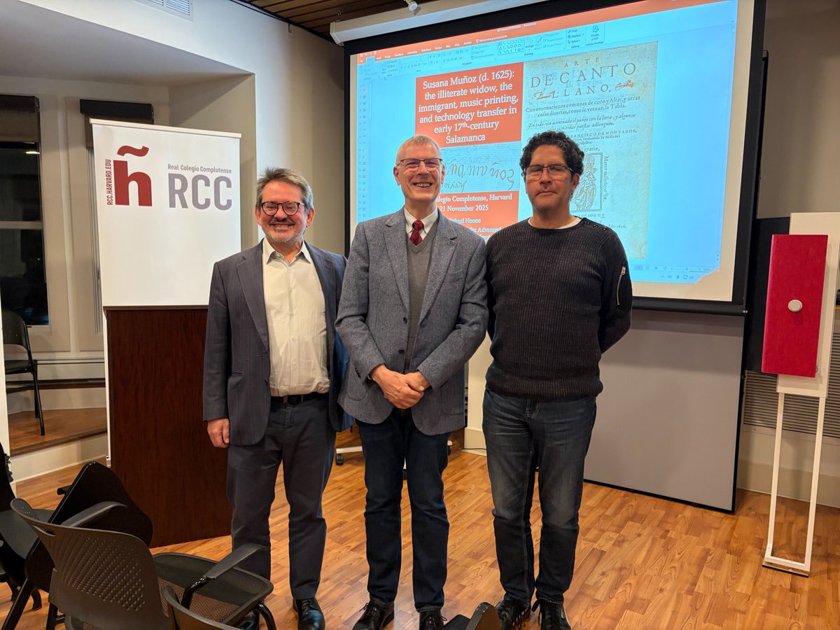 ICCMU's tweet image. El #RealColegioComplutensedeHarvard acoge un nuevo espacio de investigación dedicado al estudio de la música iberoamericana dirigido por @altorrente y Alejandro L. Madrid. 
La conferencia inaugural, a cargo de Michael Noon, versó sobre la impresora del s. XVII, Susana Muñoz