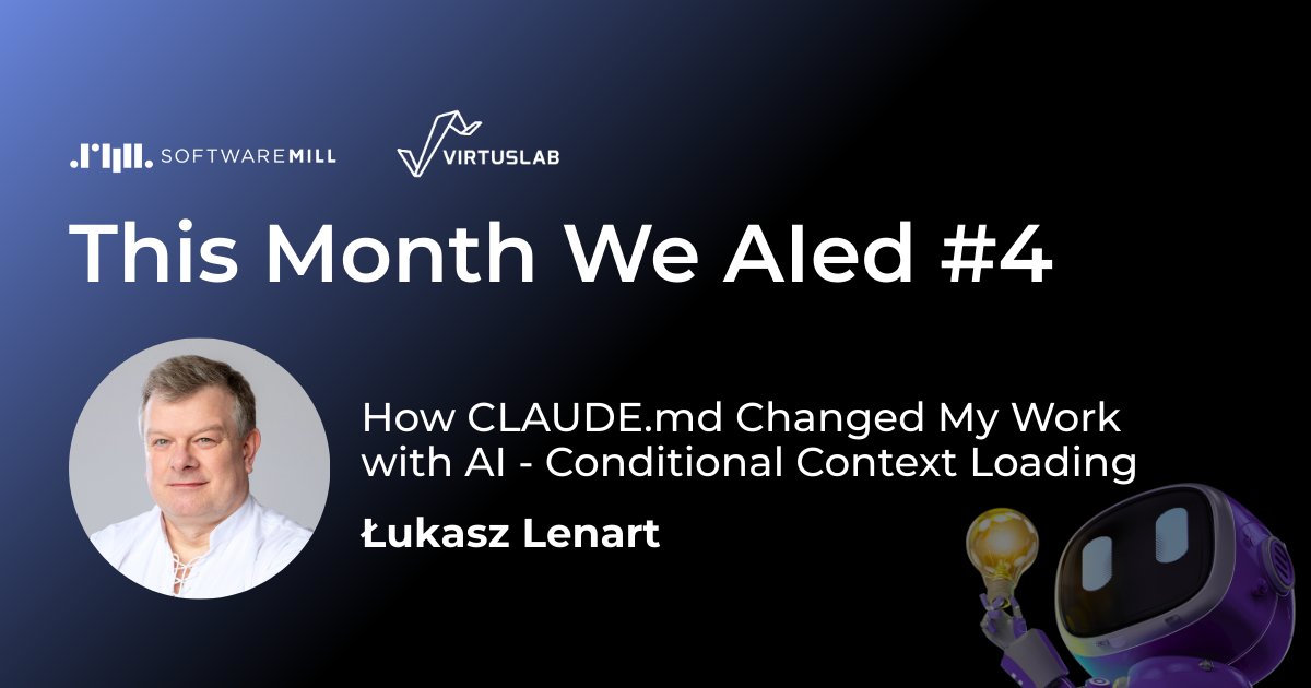 softwaremill's tweet image. Have you read This Month We AIed #4 yet?

In this issue, @lukaszlenart shares an interesting trick for those who want to improve their work with Claude Code!

Check it out: virtuslab.com/blog/ai/our-ai… and discover what else our experts tried this time 🤔

#tmwai #claudeai #claudecode…