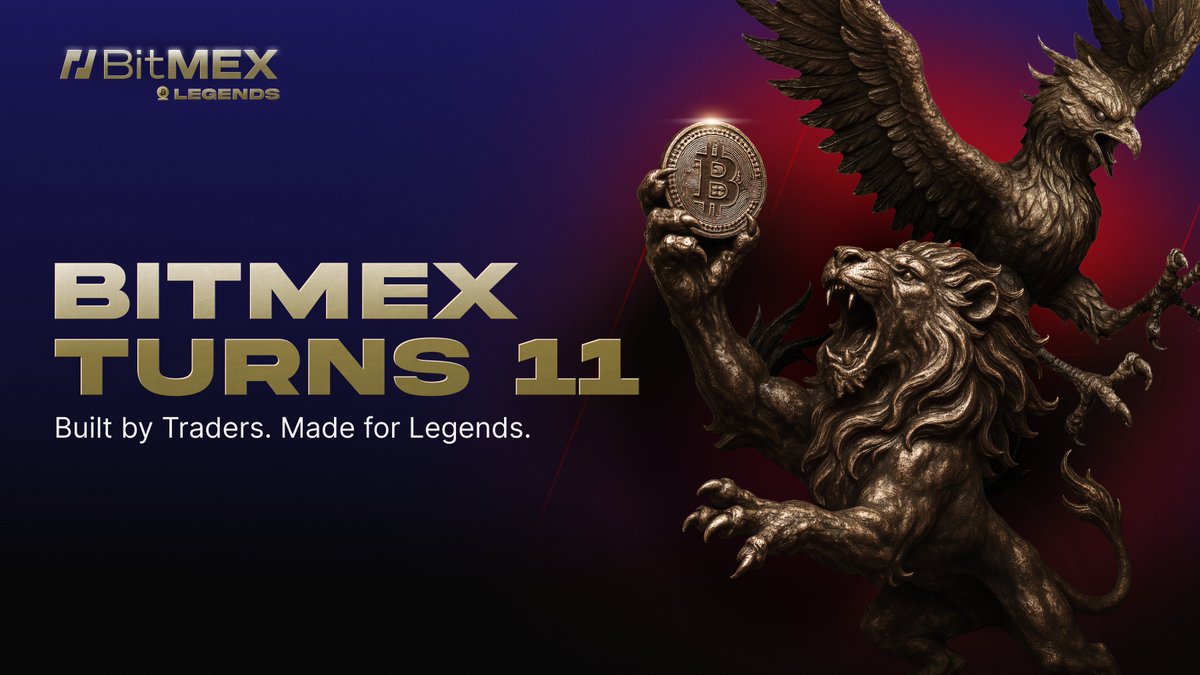 Legends aren’t born. They’re made.

Today we turn 11 - and to celebrate we’re throwing a legendary party featuring:

🪙 A 5 $BTC prize pool
🎁 100,000 USDT in rewards
👑 11 legendary traders immortalised in the BitMEX Hall of Fame

📅 24 November - 15 December

More details here: