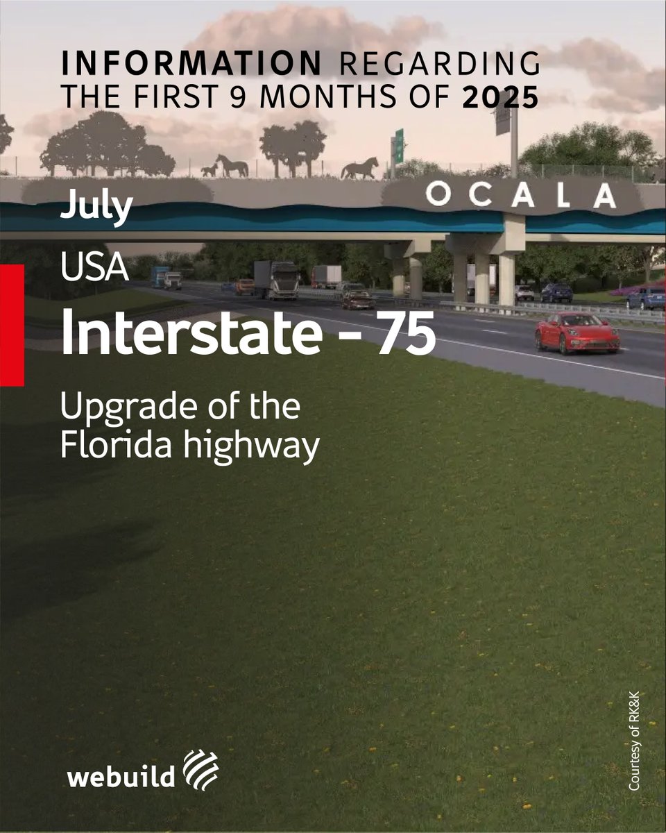 Webuild_Group's tweet image. #WebuildResults - 2025 NEW CONTRACTS

🇺🇸 JULY - #Webuild strengthens its presence in the #US. @LaneConstruct - Webuild Group&apos;s US subsidiary - awarded two new contracts 👇

🛣️ Florida: Interstate-75
A new project to improve a section of the I-75, one of the main corridors for…