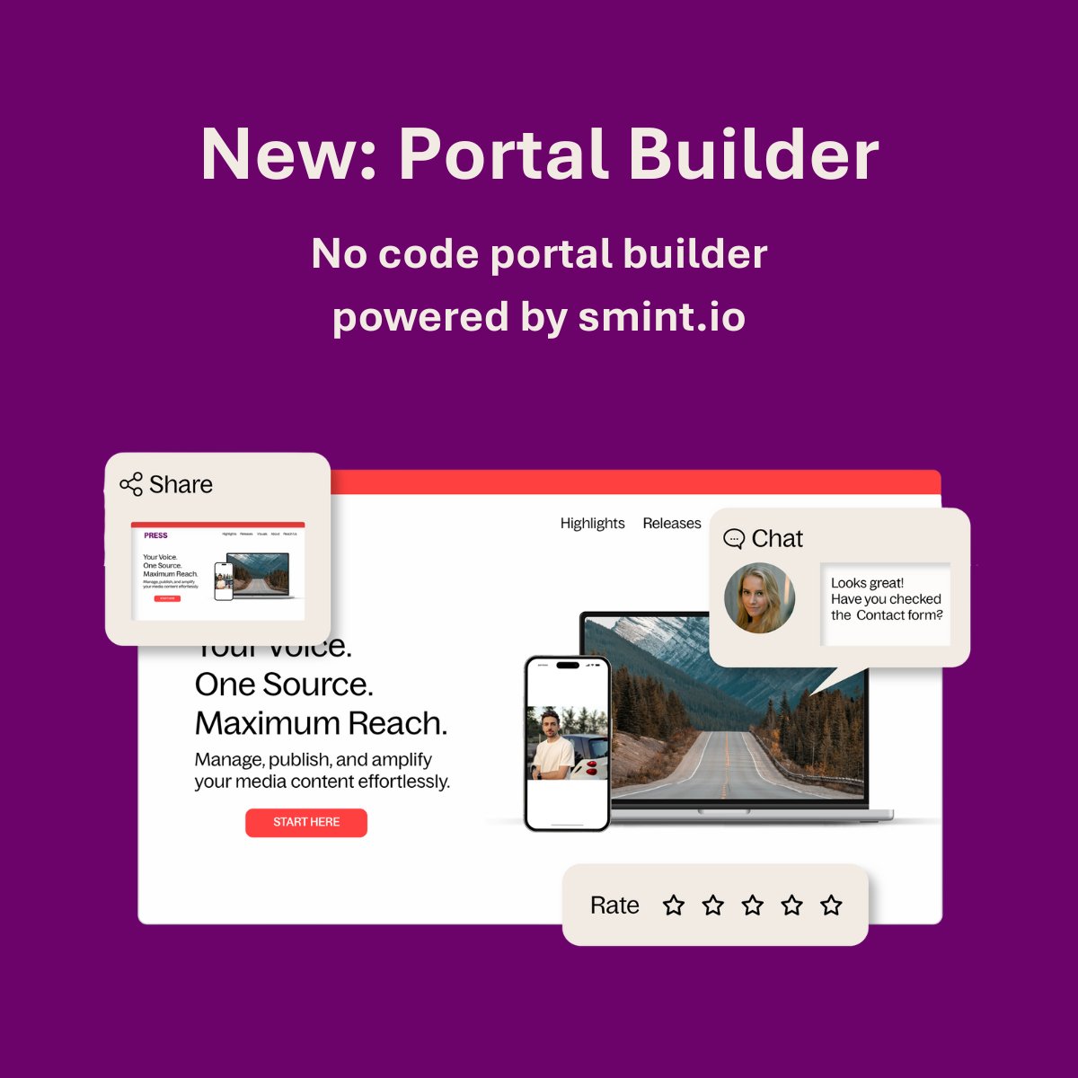 censhare's tweet image. 🆕 Introducing: Portal Builder

Build Beautiful Portals Quickly​​! Powered by smint.io, it’s a no-code solution that transforms Censhare content into on-brand,client-facing portals, like brand, partner, or mediahubs.

Get to know more today: censhare.com/en/blog/releas…