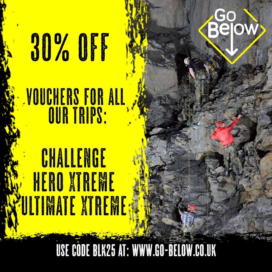 Our Black Friday Sale now live! Use code BLK25 for 30% our Challenge, Hero Xtreme and Ultimate Xtreme vouchers! Head to go-below.co.uk to gift adventure today! 🖤 💛 #gobelow #blackfriday #discount #sale #vouchercode