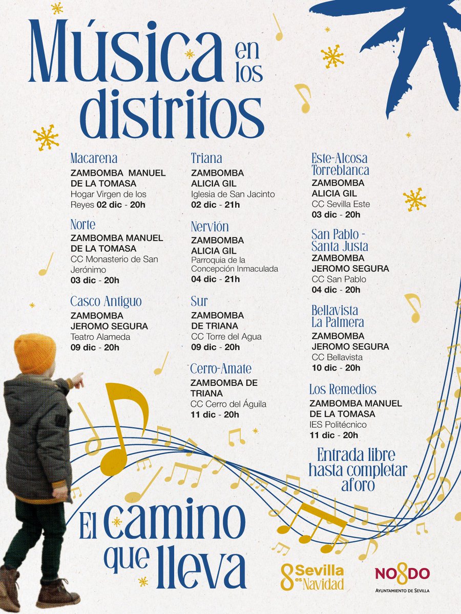Esta navidad, la música🎶 llega a todos los distritos de Sevilla💫

Toma nota de la zamboba de tu distrito para disfrutar de una época mágica🎄

🌟Sevilla es Navidad🌟