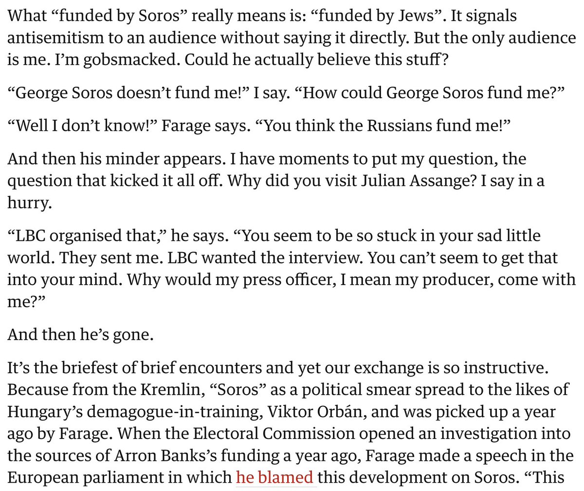carolecadwalla's tweet image. &quot;What &apos;funding by Soros&apos; really means is: &apos;funded by Jews&apos;. 

This has been in plain sight for the best part of a decade. During that time, all the journalists who had access to Farage - I&apos;m looking at you @afneil @bbcquestiontime &amp;amp; many more - didn&apos;t ask even basic qs

3/
