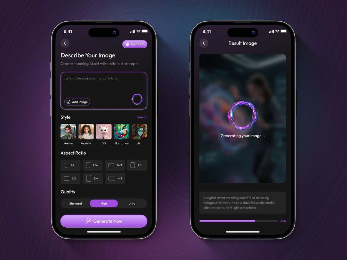 XongoLab's tweet image. Say hello to the future of AI-powered creativity! 🚀

Our Generative AI App brings images, content, and videos together in one seamless, intelligent platform.

See it on Dribbble➡️ bit.ly/4pqWiym
.
.
#GenerativeAI #AppDesign #UXDesign #UIUX #AIApp #ProductDesign