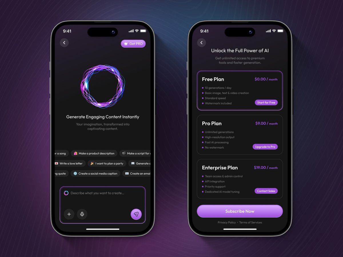 XongoLab's tweet image. Say hello to the future of AI-powered creativity! 🚀

Our Generative AI App brings images, content, and videos together in one seamless, intelligent platform.

See it on Dribbble➡️ bit.ly/4pqWiym
.
.
#GenerativeAI #AppDesign #UXDesign #UIUX #AIApp #ProductDesign