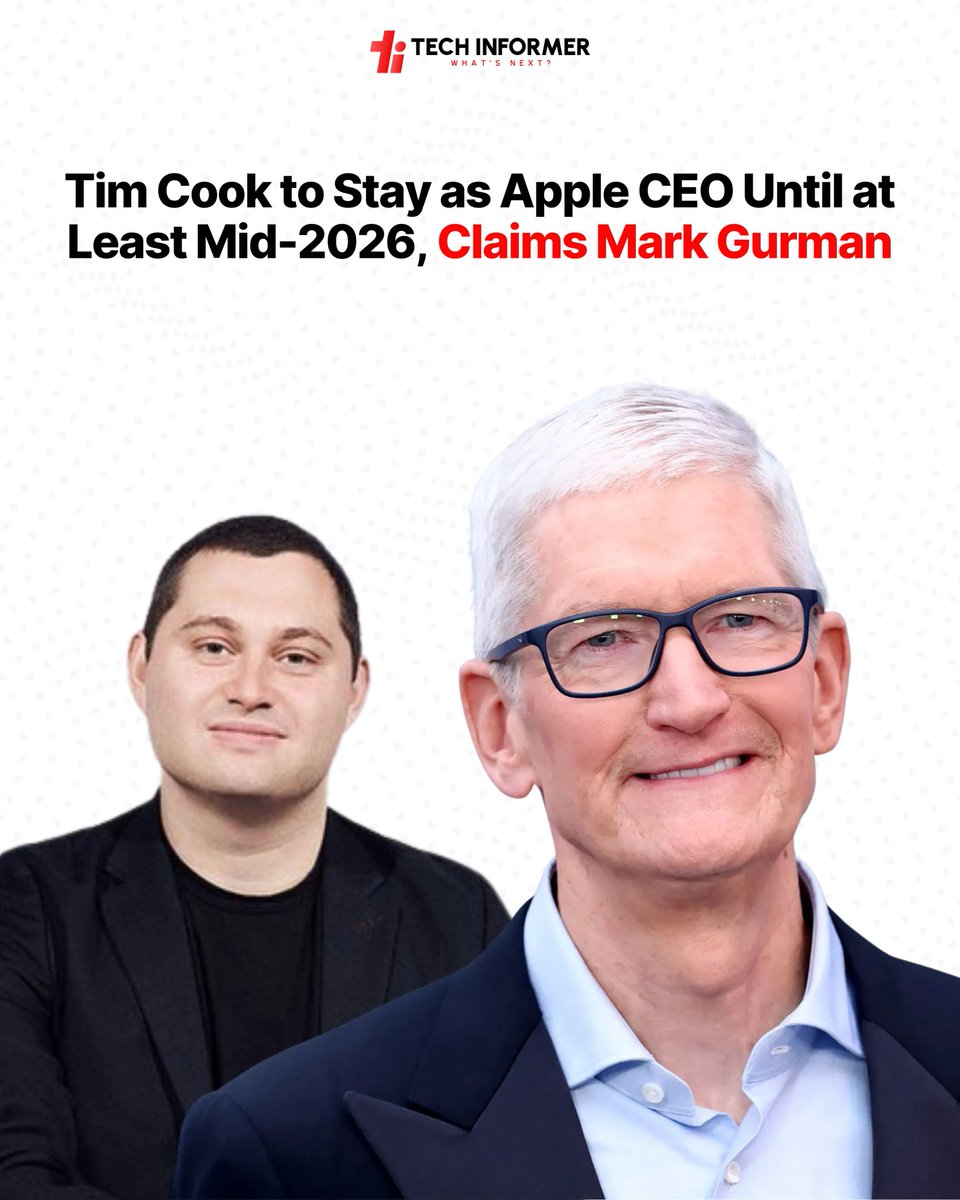 Tech_Informer_'s tweet image. Tim Cook is not expected to step down as Apple CEO next year, despite earlier rumours. A well-known reporter says there’s been little indication inside the company that Apple’s longtime leader plans to leave.

#TechInfomer
#TimCook
#Apple