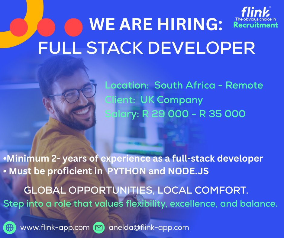 FlinkRecruit's tweet image. FULL STACK DEVELOPER – REMOTE (UK COMPANY) – URGENT HIRE
 
👉 Apply directly via the link:
 flink-app.com/job?job_id=2a0…

#FullStackDeveloper #PythonDeveloper #NodeJSDeveloper #RemoteDeveloper #RemoteJobs #WorkFromHome #UKJobs #SoftwareDeveloper #DeveloperJobs