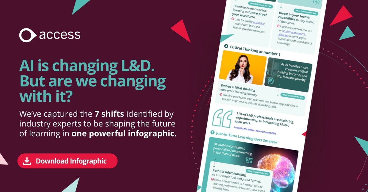 bookboon's tweet image. 🤖 AI is changing L&amp;amp;D. But are we changing with it?

We’ve captured the 7 shifts identified by industry experts to be shaping the future of learning in one powerful infographic - plus what they mean for your strategy. 

Grab your copy now: ow.ly/8CGj50X3BEV 
 
#AIinLearning