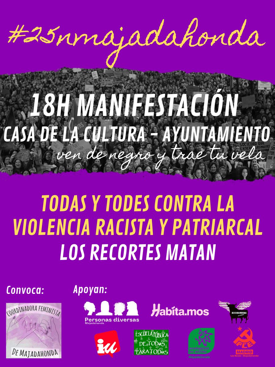 Este #25N2025 nos vemos en #Majadahonda para acabar con las violencias machistas.

Un año más nos sumamos a la convocatoria de <a href="/coordifemmaj/">Coordi Feminista de Majadahonda #8MMajadahonda</a> para gritar #NiUnaMenos