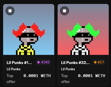 Just sweep 2 <a href="/LilPunks_/">Lil Punks</a> for Giveaway by the tweet 

NFT Number #1716 and #3235
Rarity #202 (0.0003 ETH) and #17 (0.002ETH)

Like+Retweet this post and follow me
Just Drop your address
Winners in 24 Hours 
Good luck everyone🎉