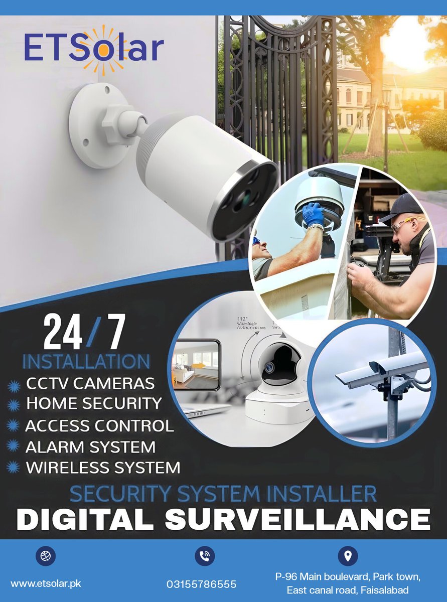 electrotechpk's tweet photo. 🔐 ETSolar – Digital Surveillance Experts
24/7 installation of CCTV cameras, home security, access control, alarm systems &amp; wireless solutions.
Professional team. Reliable protection. Smart technology.
📍 Faisalabad
📞 0315-5786555
🌐 https://t.co/rsyBH7hdR4 https://t.co/aeMPpxC3WV