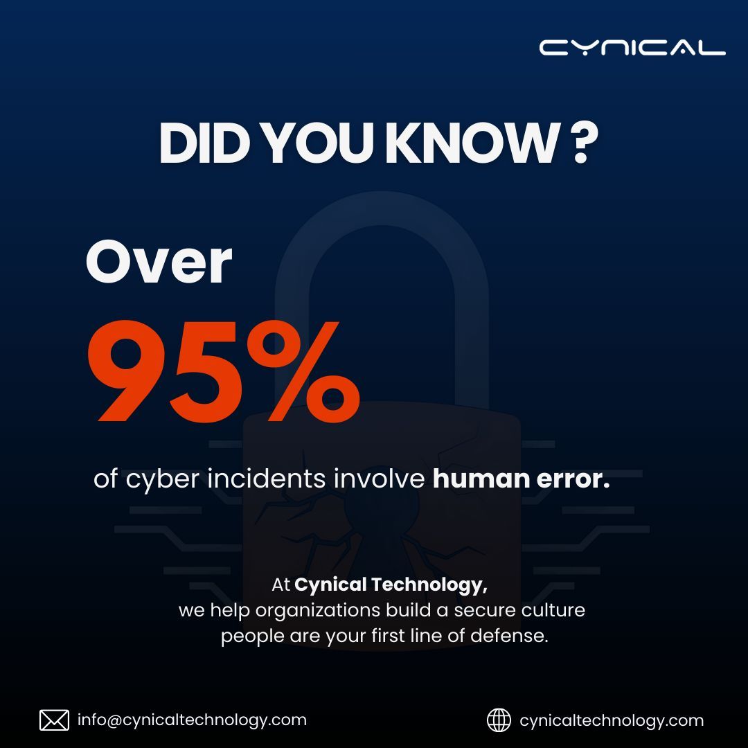 cynical_sec's tweet image. 95% of cyber incidents happen because of human error not tech failures.
Your people can protect your business... or put it at risk.
Train them before attackers exploit the gap.

#CyberSecurity #InfoSec #HumanError #SecurityAwareness #CyberRisk #Phishing #DataSecurity