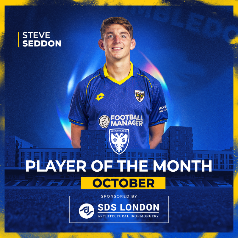 AFCWimbledon's tweet photo. Steve Seddon has won the @SDSLondon Player of the Month award for October, capping a strong month for the wing-back 🏆

#AFCW 🟡🔵