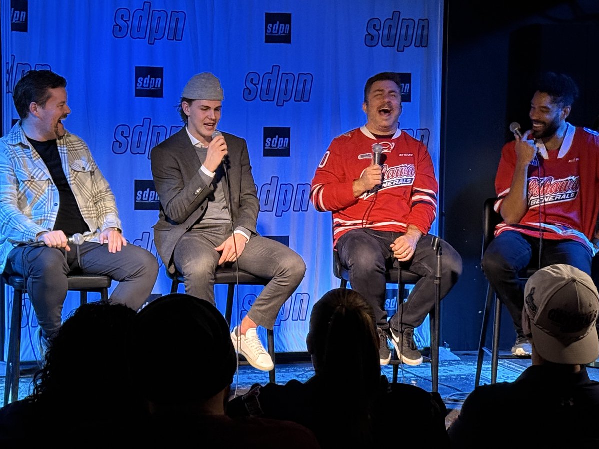 sdpnsports's tweet image. Huge thanks to everyone who came out to last night’s Gens game and live #SDP!

And a huge shoutout to the @Oshawa_Generals for hosting us and Simon Wang and Sam Roberts for joining us on the show! #GensNation
