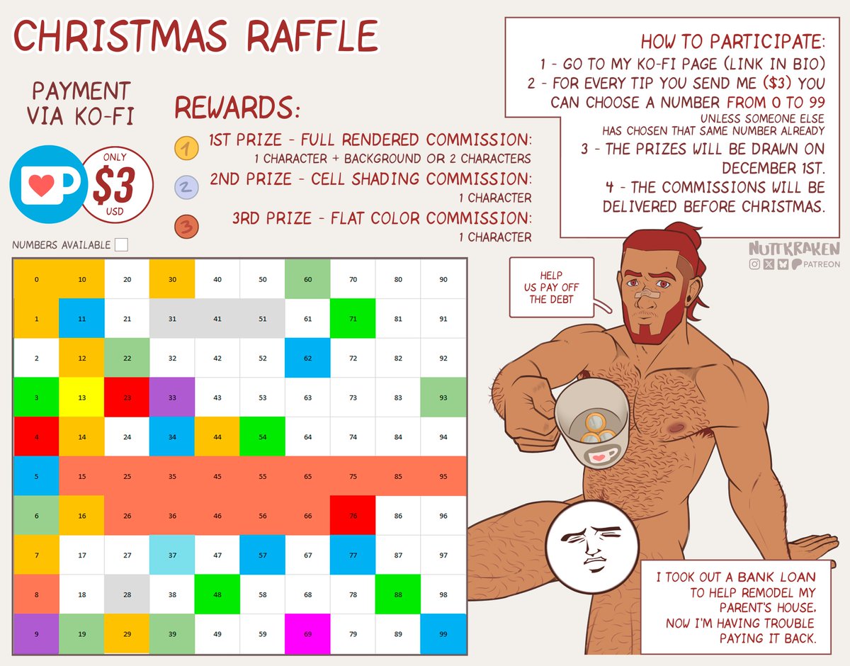 60% of the numbers taken🎅 Please consider joining my Christmas Raffle to support me and find out if luck is on your side 🤩 (I would also greatly appreciate it if you could help me by sharing this post n_n)