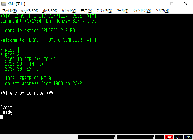 belchan6809's tweet image. I/Oに掲載されていたBASICコンパイラ起動できた！
Oh!FM記載の裏RAM転送プログラムとの合わせ技
テープなので都度転送が面倒だけどまあ良いか
#FM7