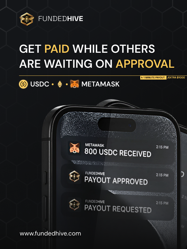 FundedHive's tweet image. While other firms make you wait 48 hours or even weeks  for a manual payout approval, 

Funded Hive pays you within 1 minute of your request.
And if we fail to pay in under 60 seconds, we add an extra $1000 to your payout.

Trade smart. Get paid instantly. Only at Funded Hive.…
