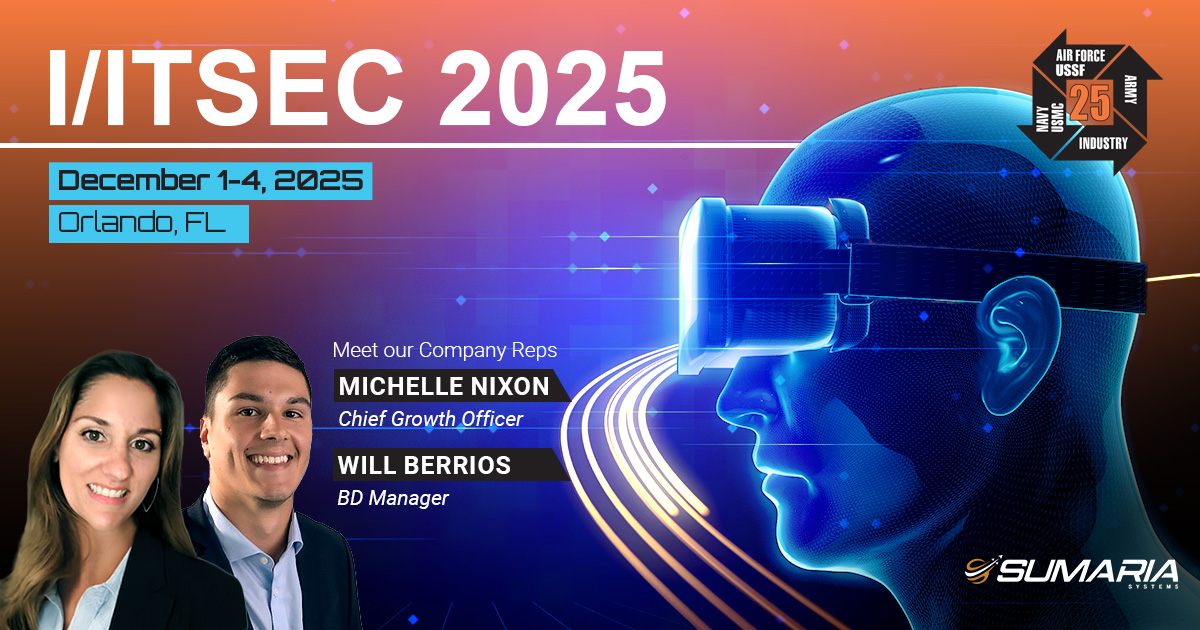 sumariasystems's tweet image. Join Sumaria (Michelle Nixon Will Berrios) at the Interservice/Industry Training, Simulation and Education Conference (I/ITSEC) 2025 in Orlando, Florida. The event starts December 1, 2025!

#iitsec2025 #modeling #simulation #departmentofdefense #DoD