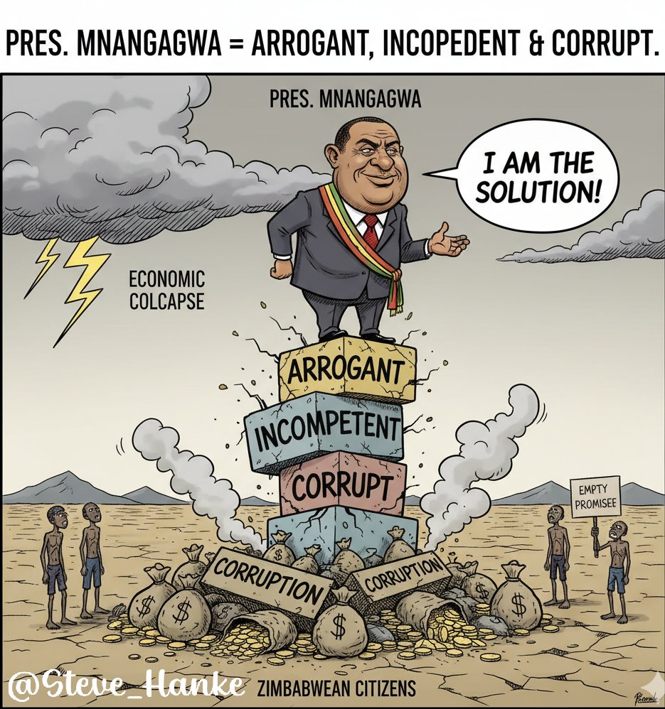 steve_hanke's tweet image. On this week&apos;s Hanke&apos;s #CurrencyWatchlist, the Zimbabwe ZiG comes in as the WORLD&apos;S 6th WORST currency.

The ZiG has depreciated by 32% against the USD YoY.

PRES. MNANGAGWA = ARROGANT, INCOMPETENT &amp;amp; CORRUPT.