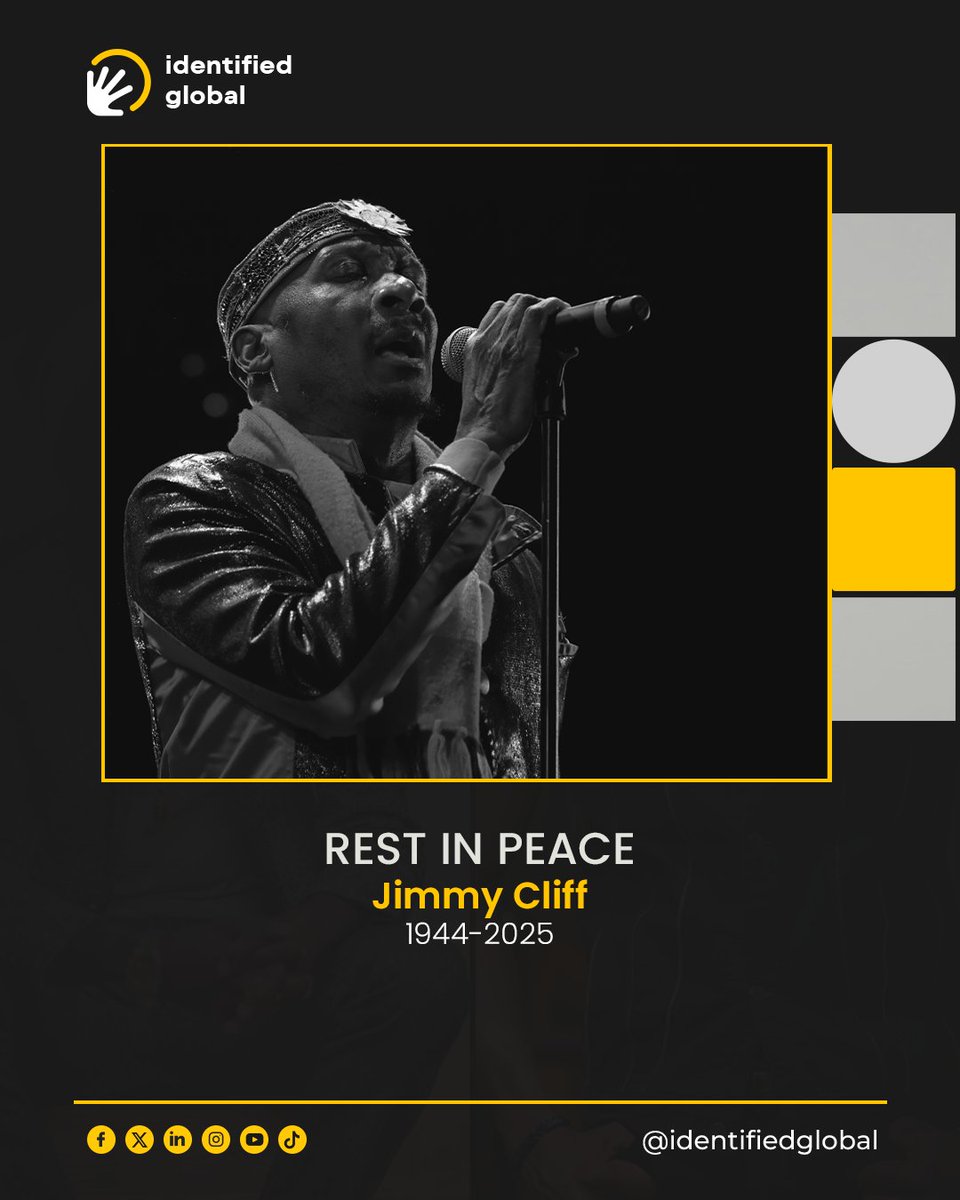 identifiedglob's tweet image. Reggae icon Jimmy Cliff died at the age of 81, his wife Latifa Chamber confirmed via Instagram.

His lead role in the 1972 crime drama "The Harder They Come" is credited with elevating Jamaican cinema and pushing reggae into the international spotlight.

Rest in Power, Legend. 🕊