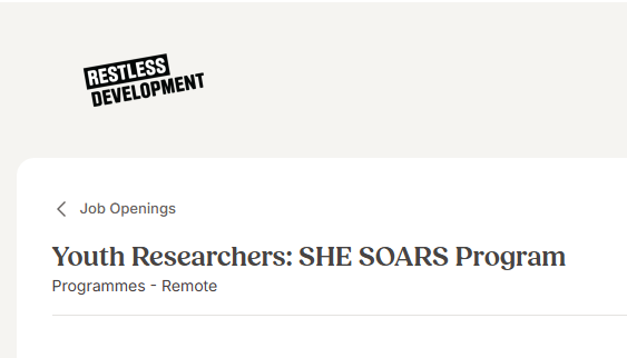 opportunitiesfy's tweet image. 📢 Restless Development is recruiting Youth Researchers (18–34) in Uganda, Kenya &amp;amp; Zambia—apply by 2 Dec 2025 to lead SRHR and budgeting research 👉 wp.me/p23f03-hwo
• More opportunities: opportunitiesforyouth.org/?s=remote

#YouthOpportunities #ApplyNow
