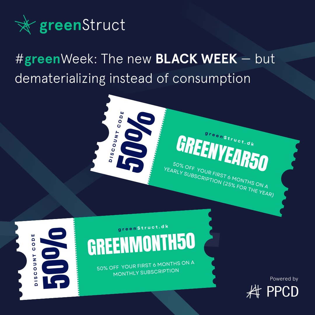PPCDdk's tweet photo. 💚 #greenWeek: Dematerializing instead of consuming 💚
This Black Week, get 50% off greenStruct for 6 months and save 20-60% concrete in your structural designs.
Codes: GREENMONTH50 (monthly) | GREENYEAR50 (yearly)
Valid: Nov 24-28
👉 https://t.co/SYoczHOH7G https://t.co/7qEof6sjRn