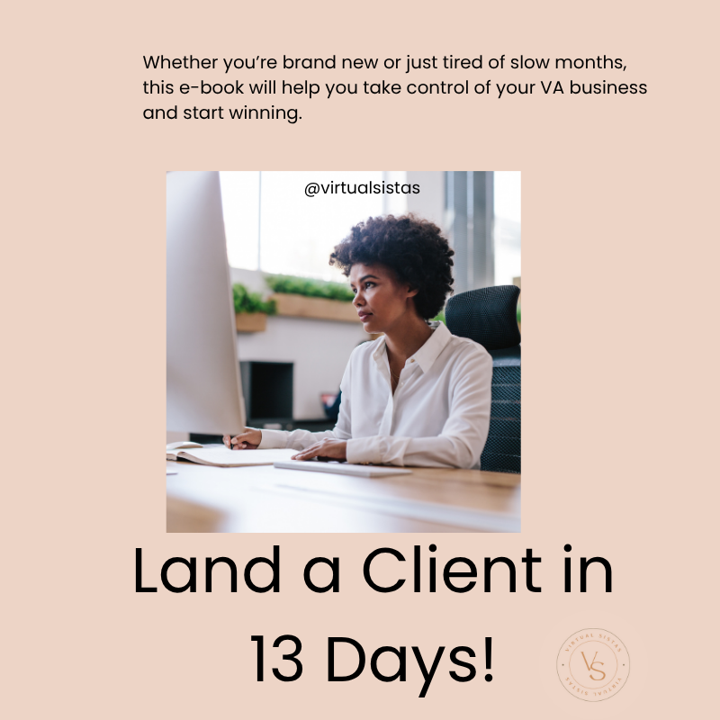 virtualsistas's tweet image. ✨ Land a Client in 13 Days! ✨  

Have you been an assistant for a while but haven&apos;t had much luck landing clients? 

Are you tired of lowering your standards in order to land clients?

Grab your copy at virtualsistas.com!

#CREVAs #VirtualSistas #CRESupportServices