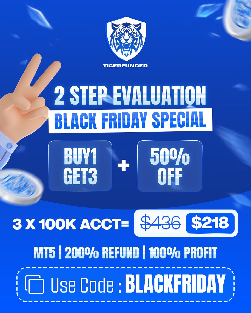 🎉 Black Friday is now active
You get a clear and simple upgrade on our 2-Step Evaluation with a strong limited-time stack.

✨ Buy 1 Get 3
✨ 50% off applied
✨ Smooth access
✨ Straightforward rules

This drop keeps everything structured and easy to follow.
Pick your size,