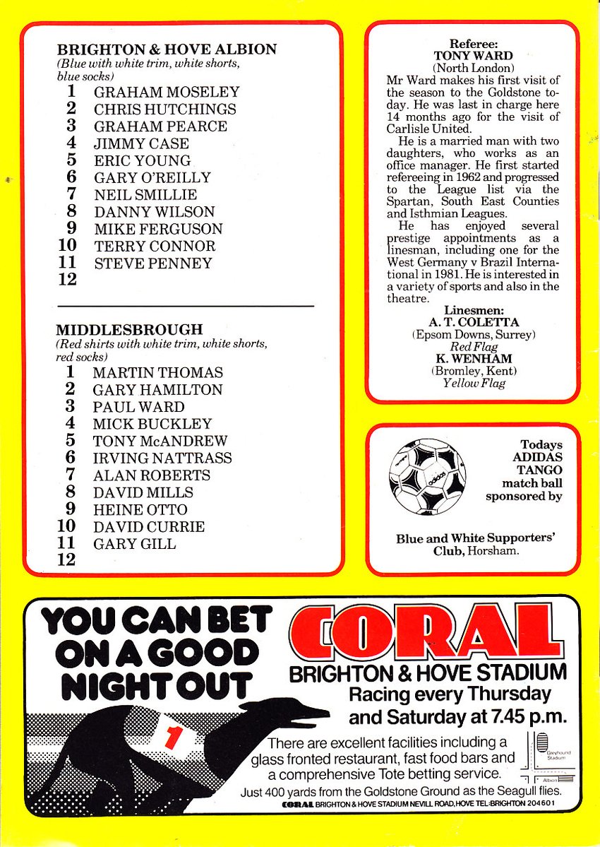 On this day 1984, #BHAFC lose 2-1 to #boro at The Goldstone in Division Two. Terry Connor scores the Albion goal, in front of a crowd of 9,083. The result means we stay 12th in the table. seagullsprogrammes.co.uk