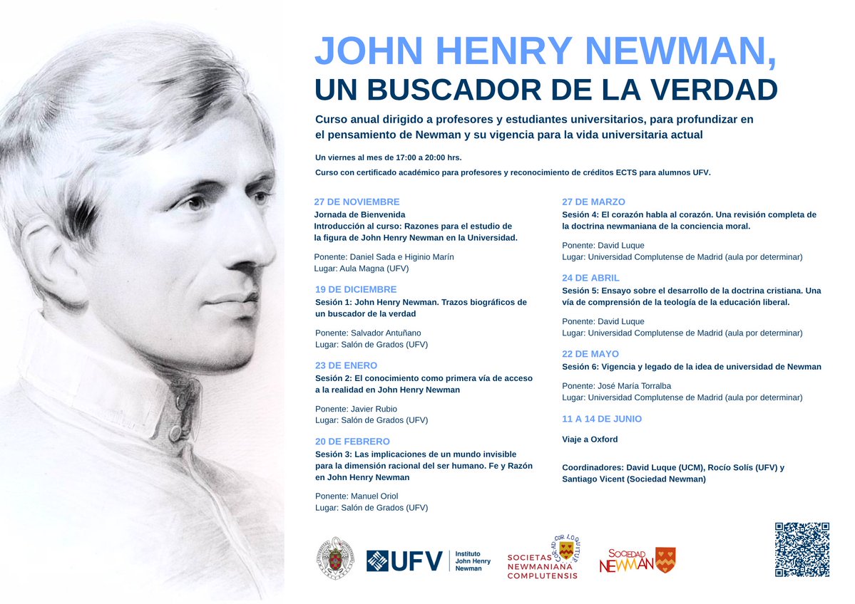 El jueves a las 17.00 en el <a href="/institutonewman/">Instituto Newman UFV</a>, inaguramos el monográfico sobre John Henry Newman con una breve intervención mía antes de escuchar a los rectores Daniel Sada e <a href="/higiniomarin1/">higinio.marin</a>. Más de 200 inscritos para aprender sobre el nuevo Doctor de la Iglesia.