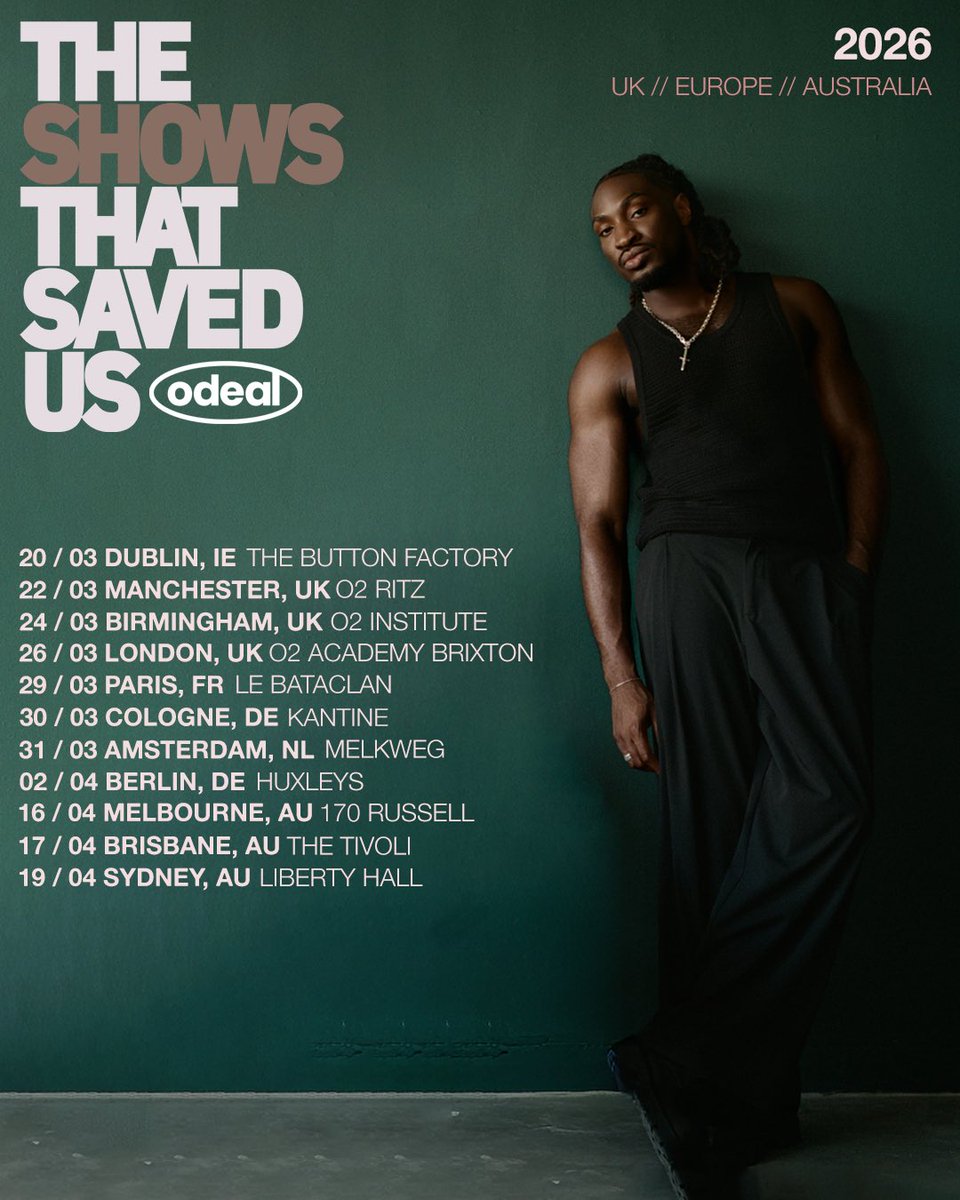 iamodeal's tweet image. THE SHOWS THAT SAVED US - 2026.
back outside. back in Lustropolis 🌍🌎🌏
UK, Europe &amp;amp; Australia… i’m coming to see you.

presale opens Wednesday 26 Nov @ 10am local time via my mailing list - sign up in bio.
general sale Friday 28 Nov @ 10am local time.
let’s make these nights…