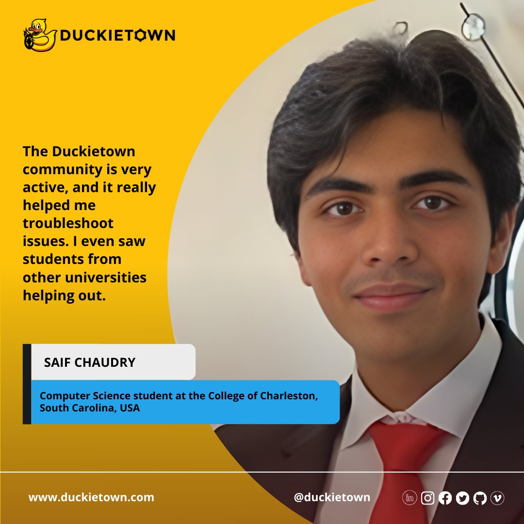 DuckietownAI's tweet image. Saif Chaudry, student at the College of Charleston, shares his journey learning robot autonomy, and working on an autonomous inventory system, using #Duckiedrones.

👉 Read the full story: hubs.la/Q03VCM4z0

#robotautonomy #robotics #engineeringeducation #autonomousdrone