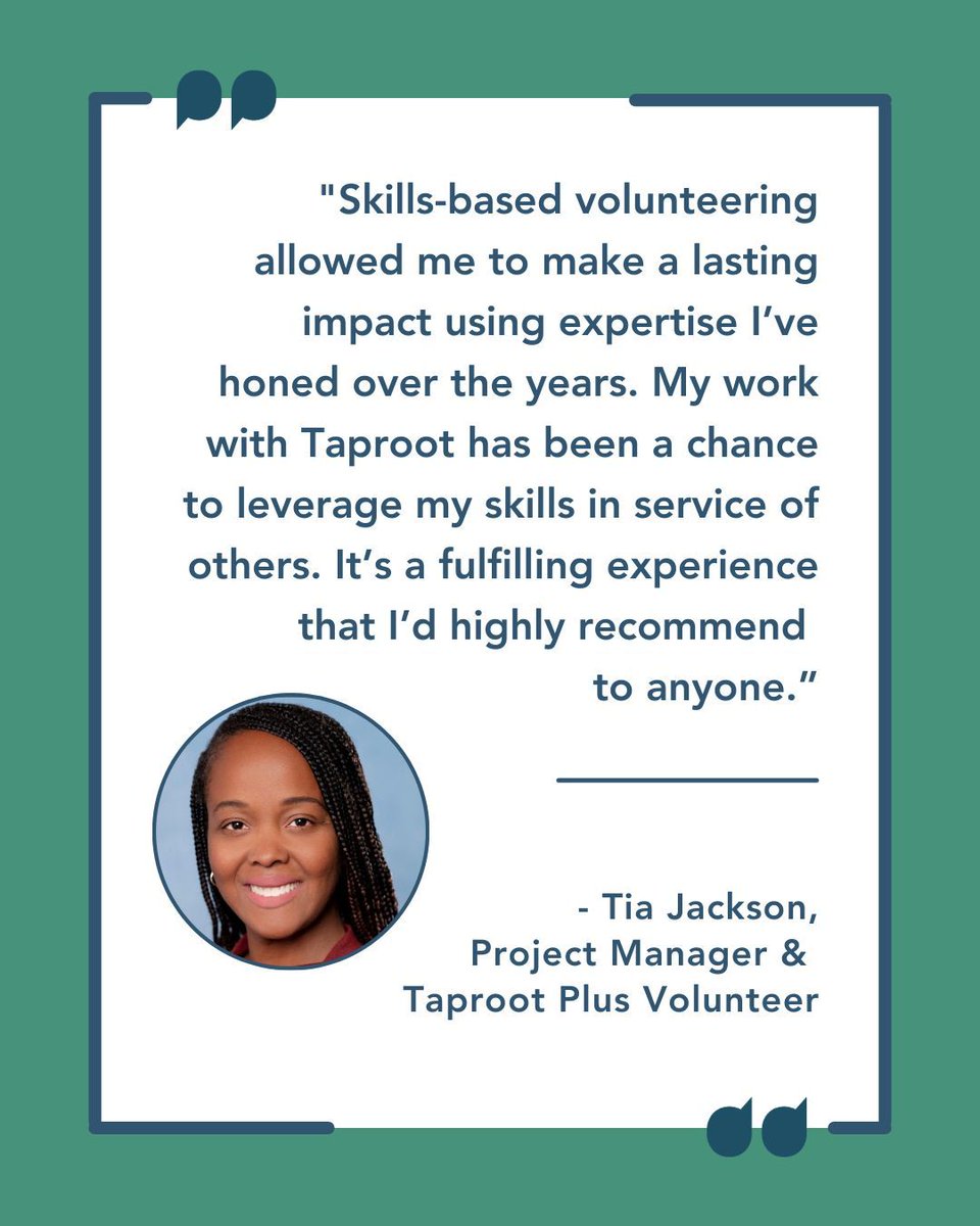 Pro bono isn't just good for nonprofits—it is often a transformative experience for skilled volunteers as well. There's nothing more satisfying than using your skills to help a cause you're passionate about.

Ready to make a "lasting impact" like Tia? Join us on Taproot Plus to