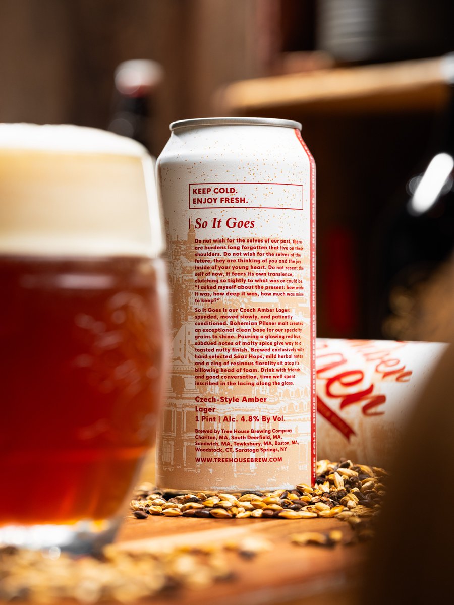 TreeHouseBrewCo's tweet image. Welcome to Lager House - please step inside.

So It Goes is an Amber Czech Lager and a beer of profound patience. On its way from the brew deck to our horizontals, it is carefully moved, spunded, and slowly carbonated for exceptional crispness. 

Our hand-selected Saaz hops bring…