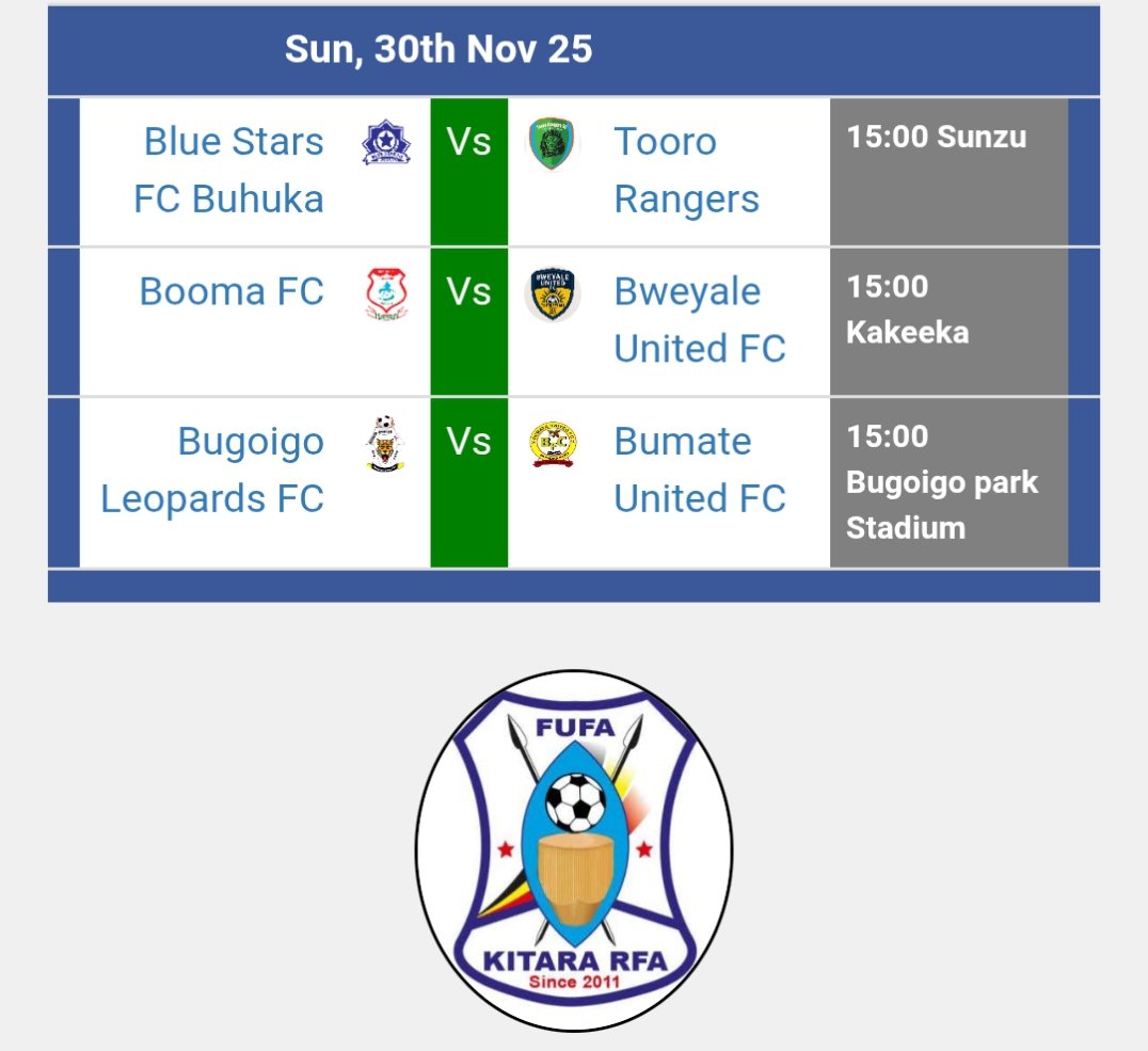 Yangmc5's tweet image. Next Kitara Regional League fixtures for 2025/2026 season