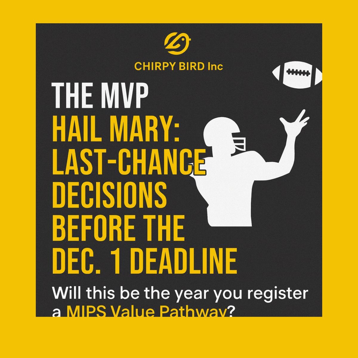 chirpybirdhit's tweet image. 7 days left to register for a 2025 #MIPS #MVP.
If your practice has not made the call yet, this is your Hail Mary moment.
Our quick-view guide breaks down:
• When to switch to an MVP
• How to choose fast
• What you risk by staying in traditional MIPS
• The errors to avoid